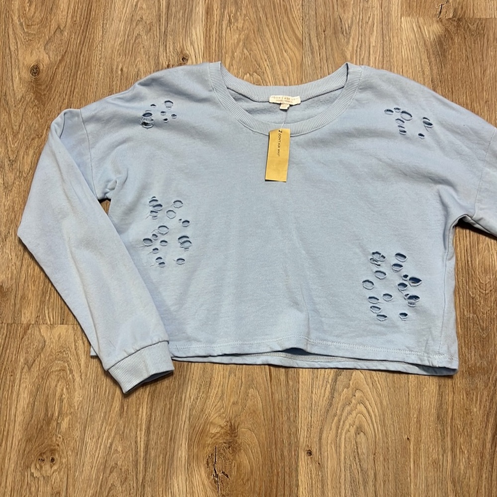 Aerie Don’t Ask Why Distressed Cropped Sweatshirt